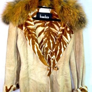 Ermanno Scervino Mutton Leather Jacket US Size M EU 40 Fox Fur D1F03R Neiman